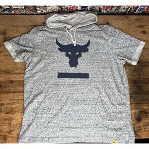 Under Armour Project Rock Hoodie Mens Large Gray Pullover Short Sleeve Pocket